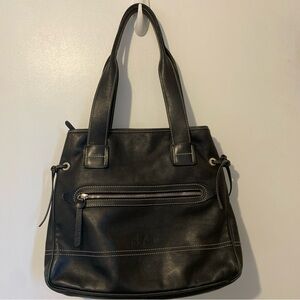 Hogan Black Leather Tote with Stitch Detail